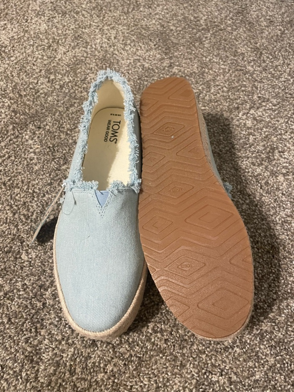 TOMS Light Blue Frayed Canvas Espadrille Slip-Ons - Picture 5 of 5